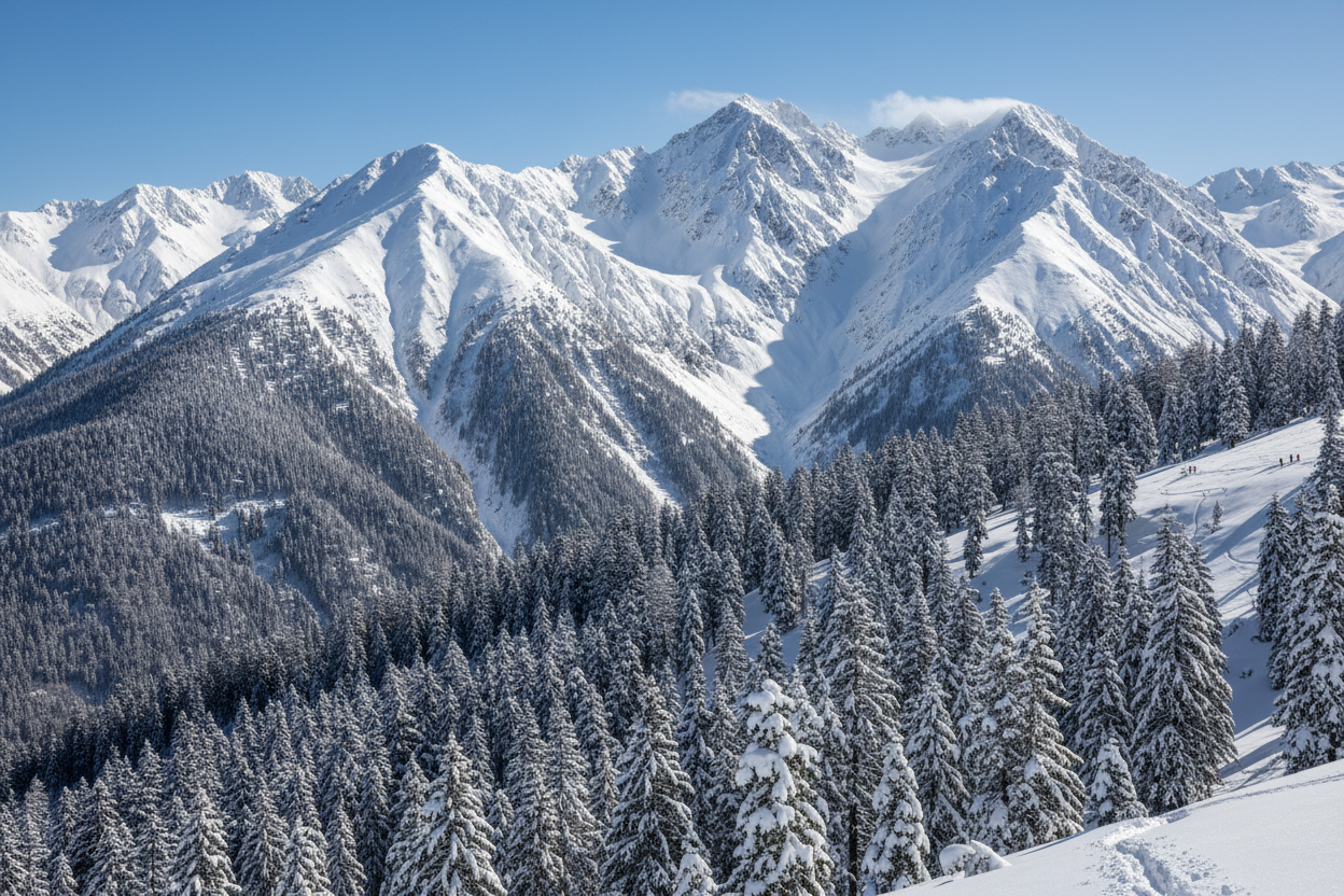 Photo alpes du Nord neige sapin montagne